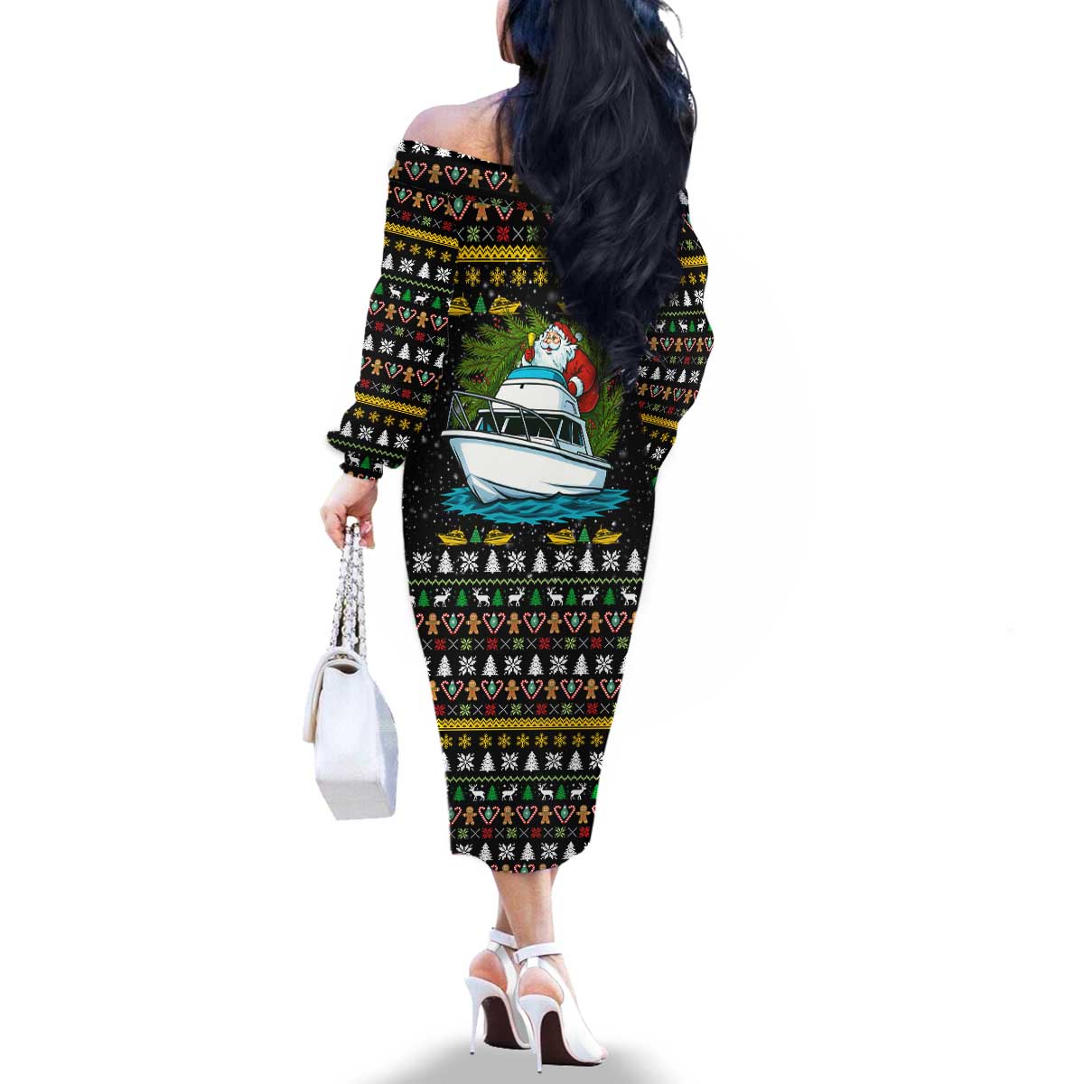 Santa On A Boat Christmas Family Matching Off The Shoulder Long Sleeve Dress and Hawaiian Shirt Xmas Holiday Patterns - Wonder Print Shop
