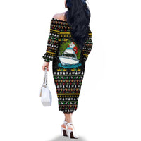 Santa On A Boat Christmas Family Matching Off The Shoulder Long Sleeve Dress and Hawaiian Shirt Xmas Holiday Patterns - Wonder Print Shop