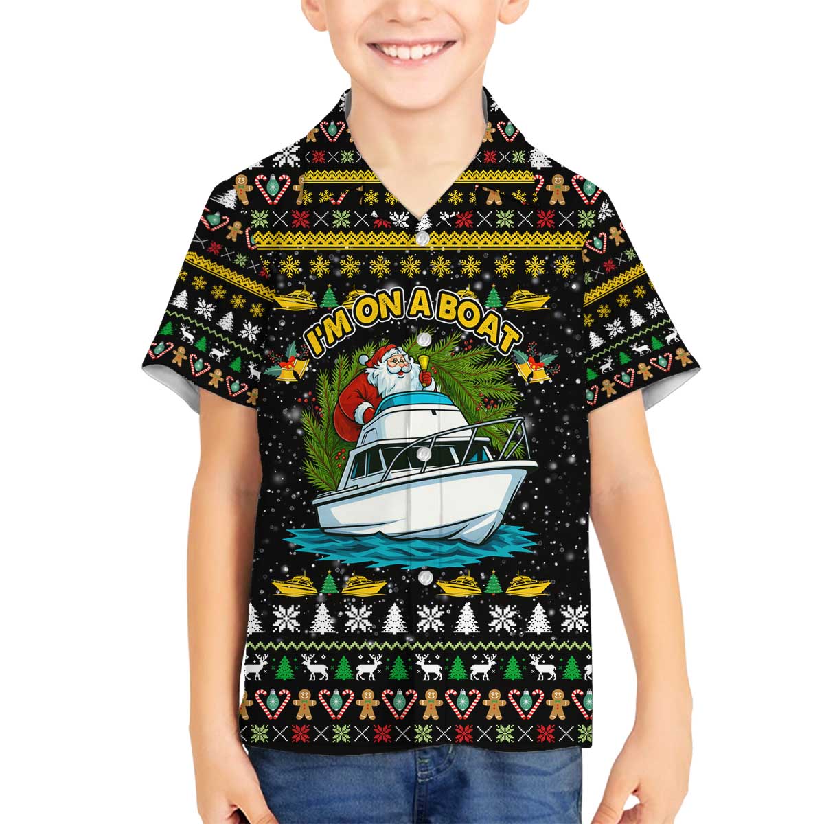 Santa On A Boat Christmas Family Matching Off The Shoulder Long Sleeve Dress and Hawaiian Shirt Xmas Holiday Patterns - Wonder Print Shop