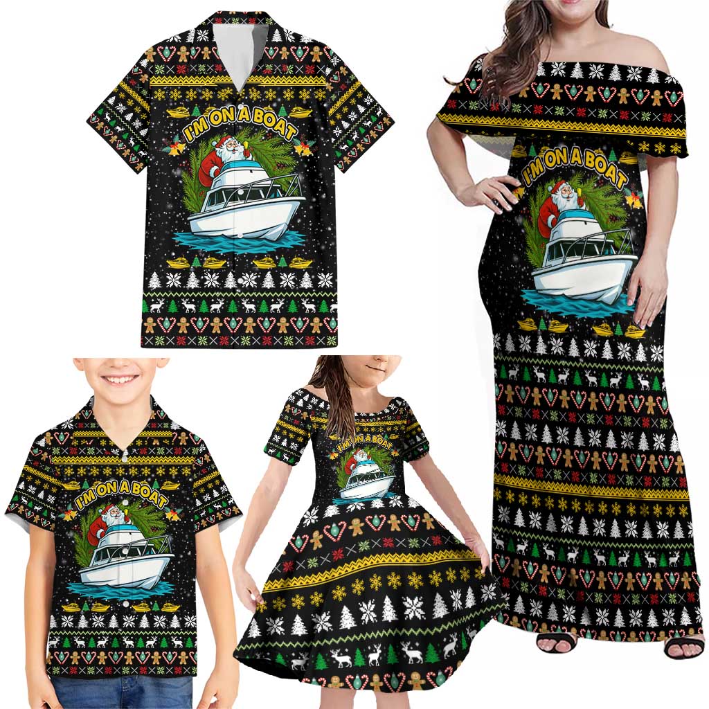 Santa On A Boat Christmas Family Matching Off Shoulder Maxi Dress and Hawaiian Shirt Xmas Holiday Patterns - Wonder Print Shop