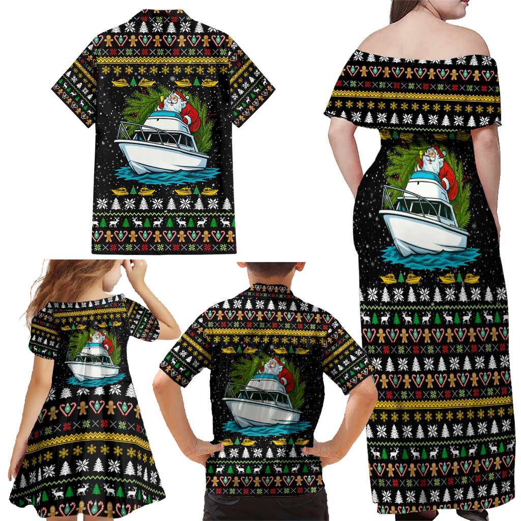 Santa On A Boat Christmas Family Matching Off Shoulder Maxi Dress and Hawaiian Shirt Xmas Holiday Patterns - Wonder Print Shop