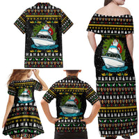 Santa On A Boat Christmas Family Matching Off Shoulder Maxi Dress and Hawaiian Shirt Xmas Holiday Patterns - Wonder Print Shop