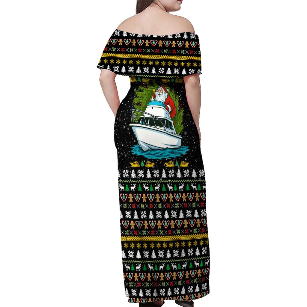 Santa On A Boat Christmas Family Matching Off Shoulder Maxi Dress and Hawaiian Shirt Xmas Holiday Patterns - Wonder Print Shop