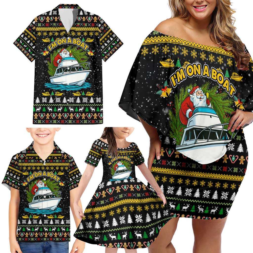 Santa On A Boat Christmas Family Matching Off Shoulder Short Dress and Hawaiian Shirt Xmas Holiday Patterns - Wonder Print Shop