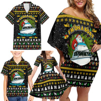 Santa On A Boat Christmas Family Matching Off Shoulder Short Dress and Hawaiian Shirt Xmas Holiday Patterns - Wonder Print Shop