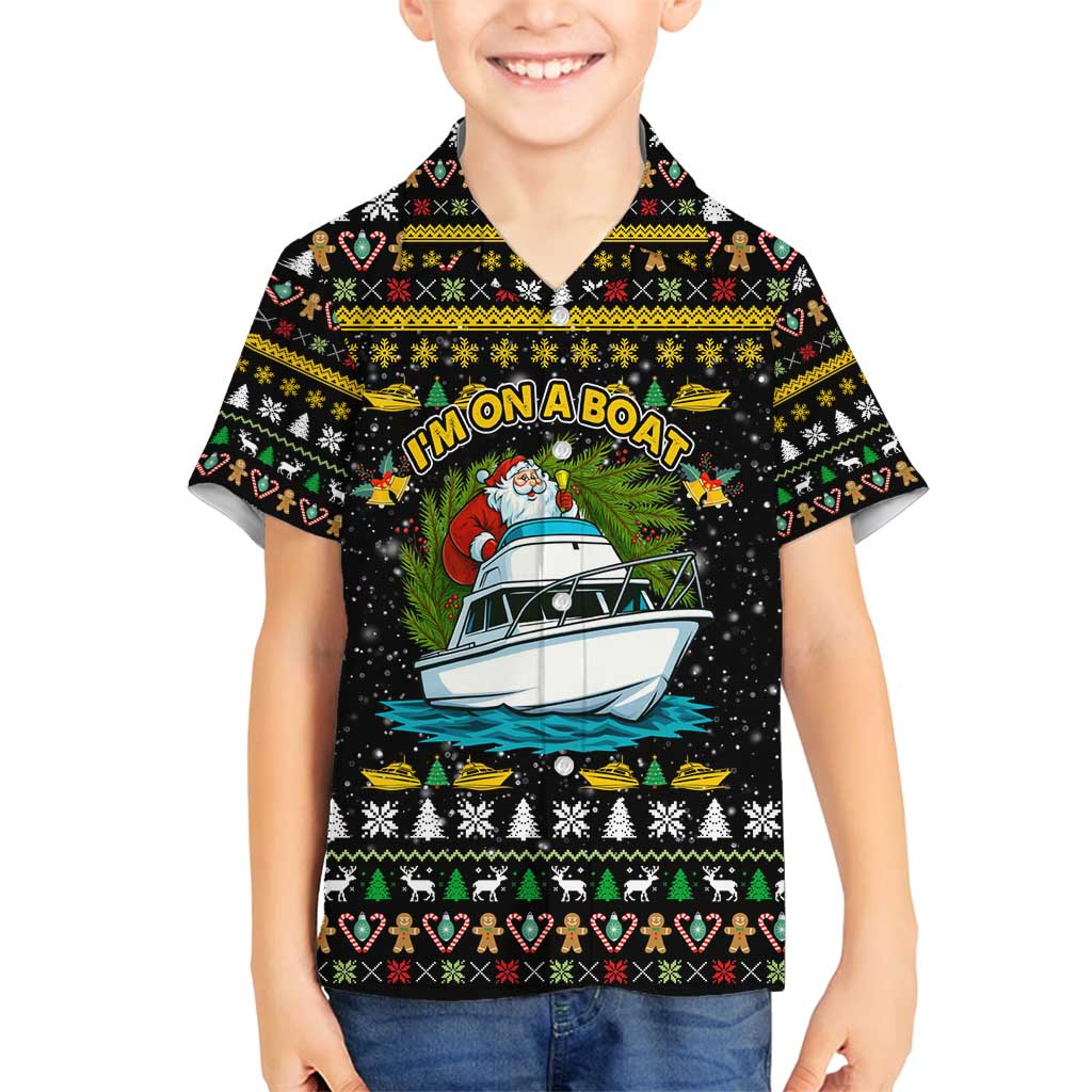 Santa On A Boat Christmas Family Matching Off Shoulder Short Dress and Hawaiian Shirt Xmas Holiday Patterns - Wonder Print Shop