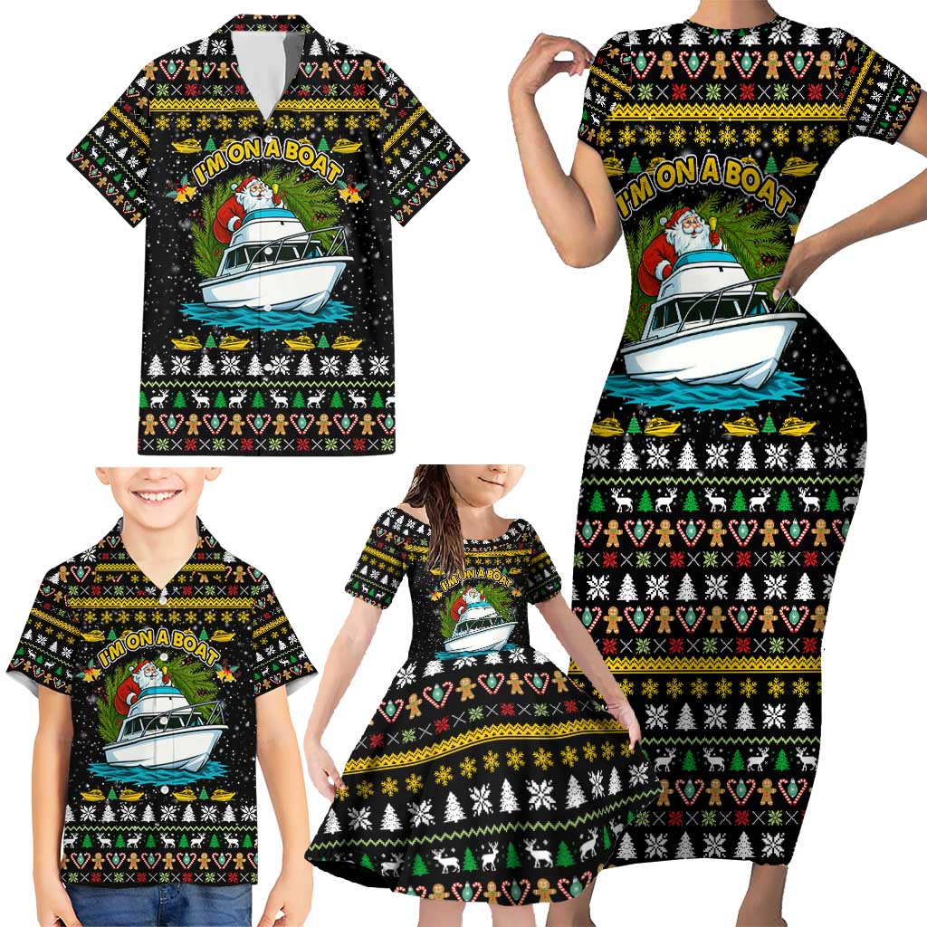 Santa On A Boat Christmas Family Matching Short Sleeve Bodycon Dress and Hawaiian Shirt Xmas Holiday Patterns - Wonder Print Shop