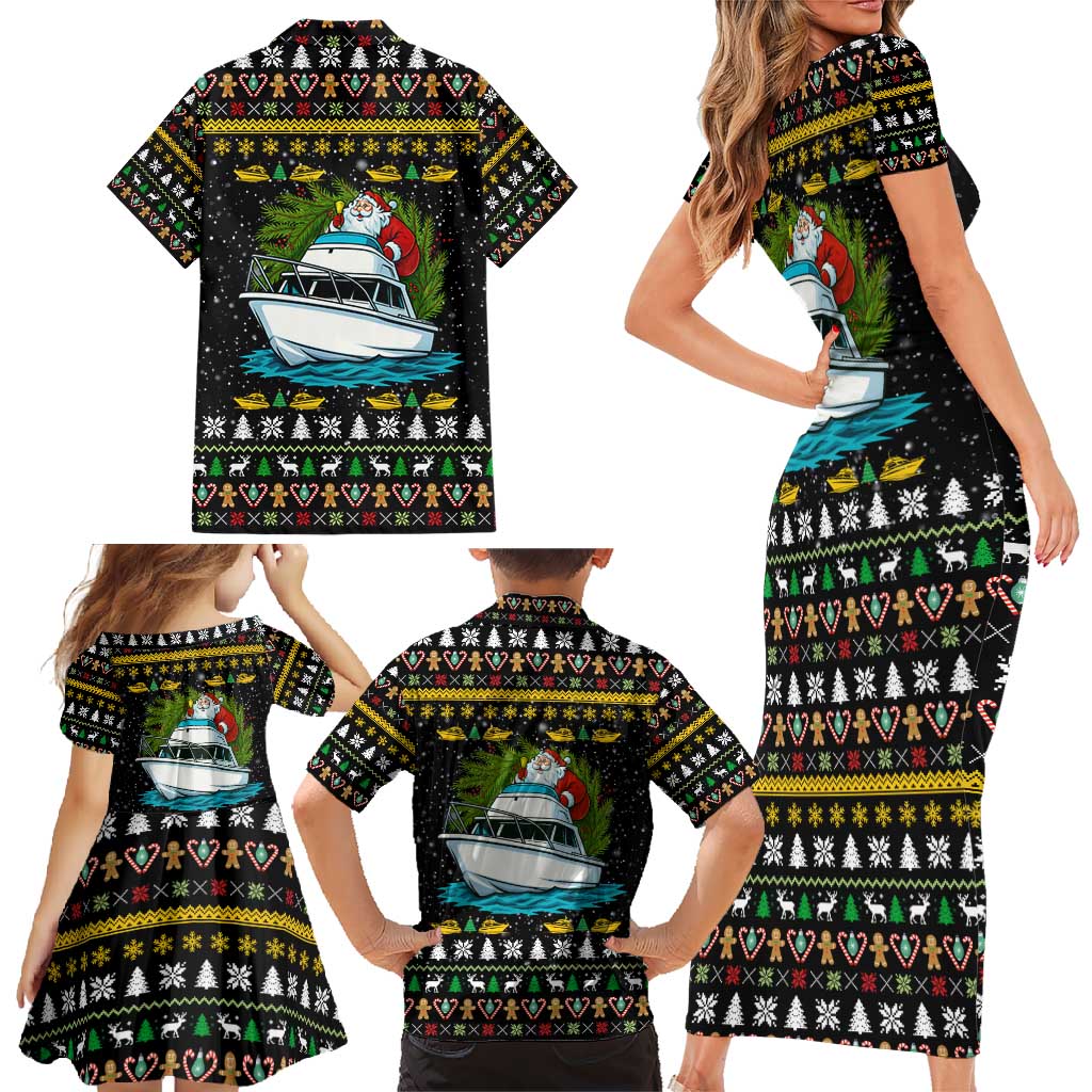 Santa On A Boat Christmas Family Matching Short Sleeve Bodycon Dress and Hawaiian Shirt Xmas Holiday Patterns - Wonder Print Shop