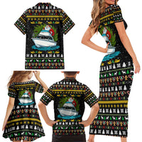 Santa On A Boat Christmas Family Matching Short Sleeve Bodycon Dress and Hawaiian Shirt Xmas Holiday Patterns - Wonder Print Shop