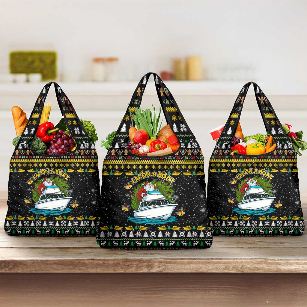 Santa On A Boat Christmas Grocery Bag Xmas Holiday Patterns - Wonder Print Shop