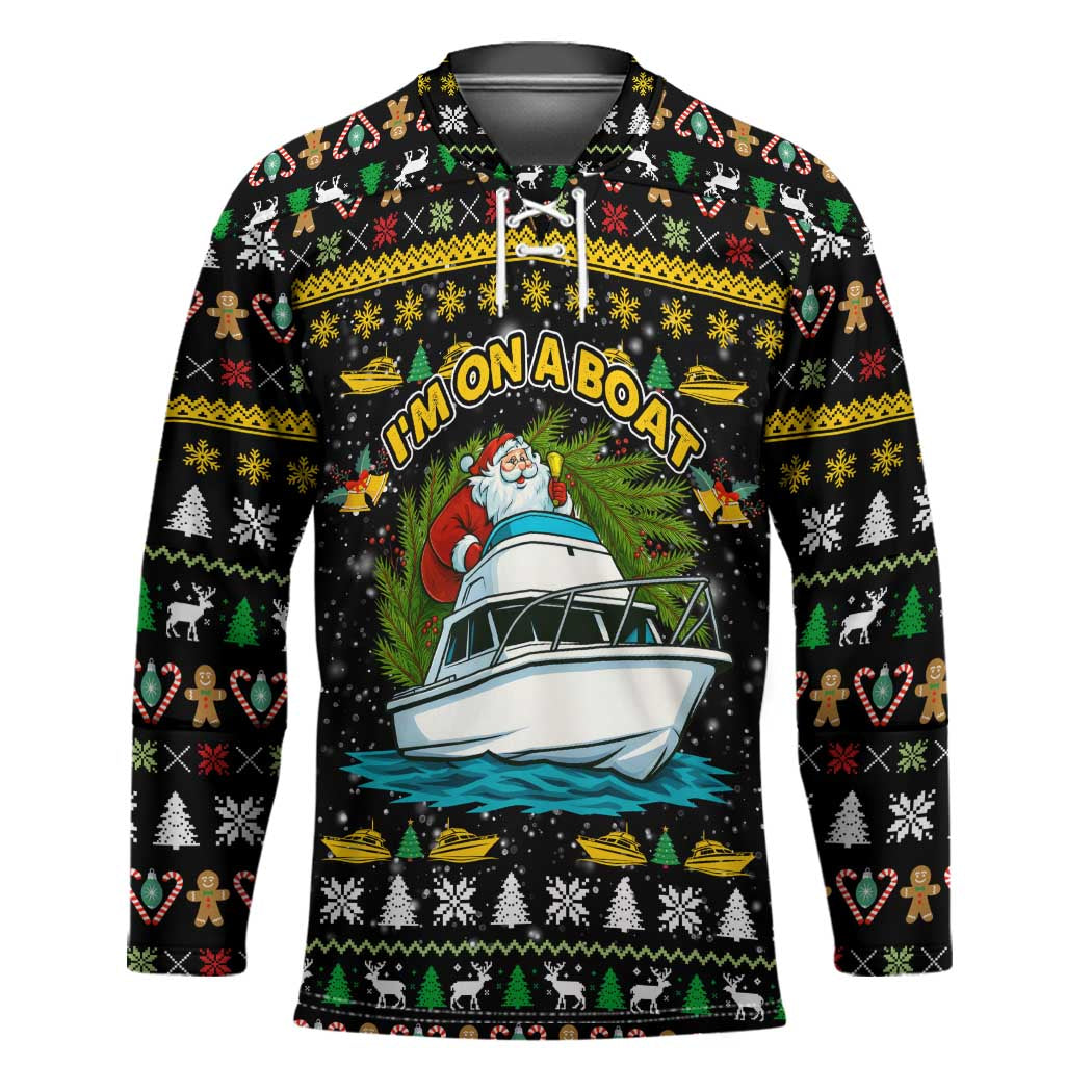 Santa On A Boat Christmas Hockey Jersey Xmas Holiday Patterns - Wonder Print Shop