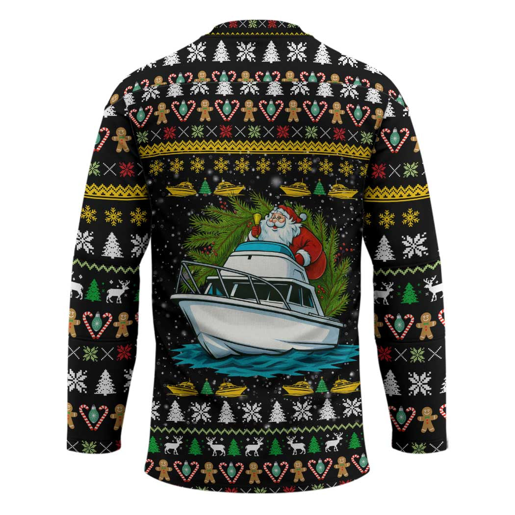 Santa On A Boat Christmas Hockey Jersey Xmas Holiday Patterns - Wonder Print Shop