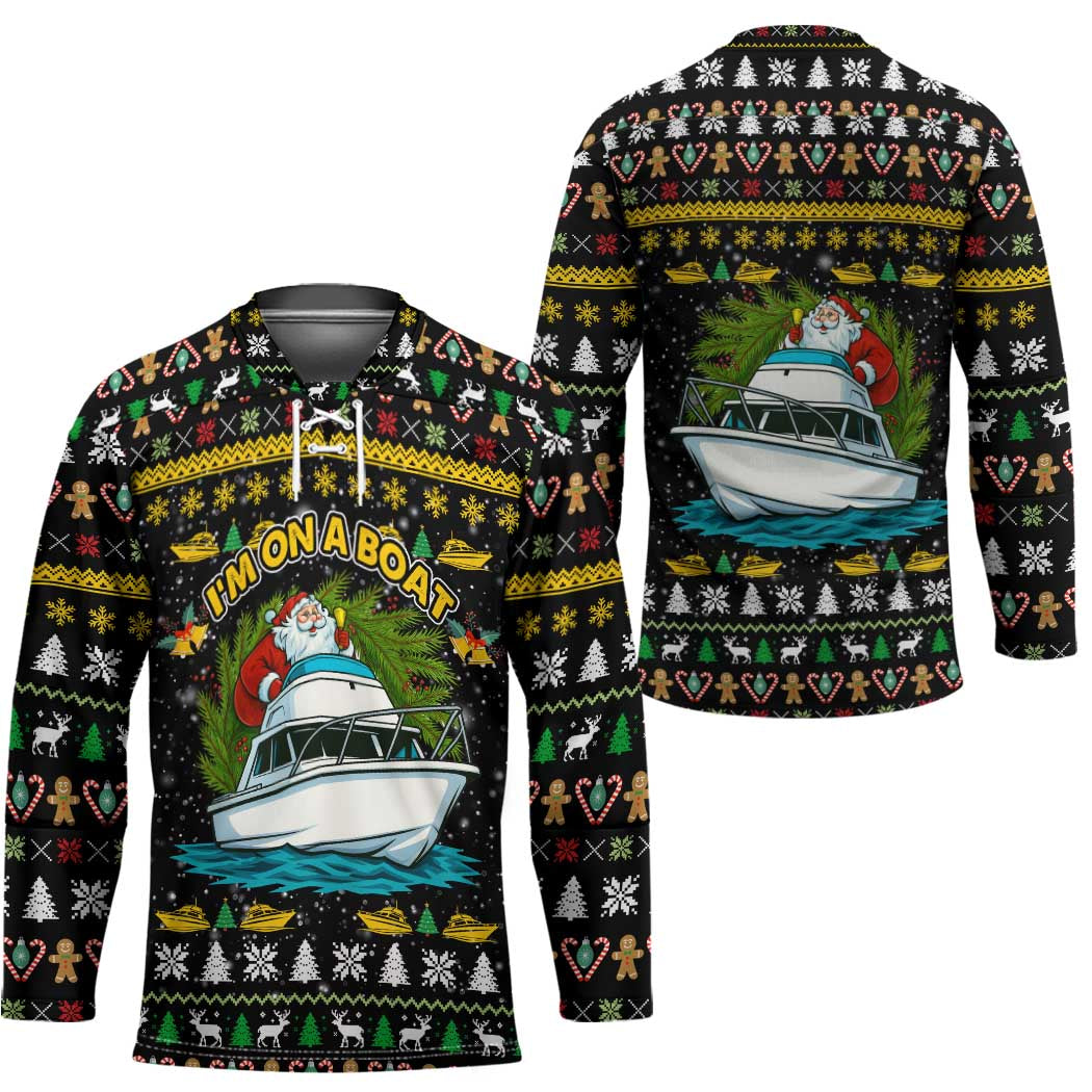Santa On A Boat Christmas Hockey Jersey Xmas Holiday Patterns - Wonder Print Shop