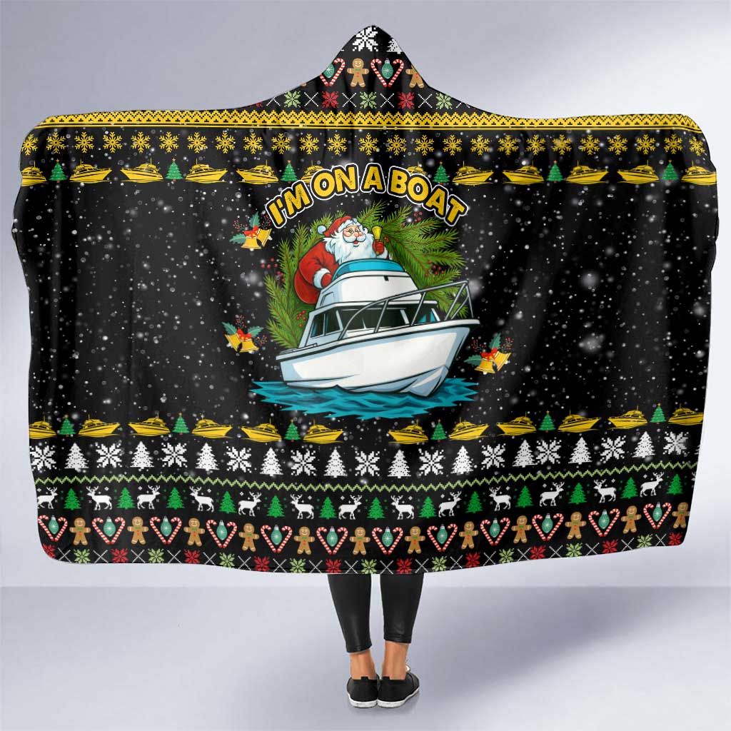 Santa On A Boat Christmas Hooded Blanket Xmas Holiday Patterns - Wonder Print Shop