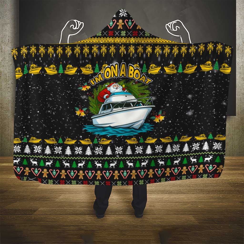 Santa On A Boat Christmas Hooded Blanket Xmas Holiday Patterns - Wonder Print Shop