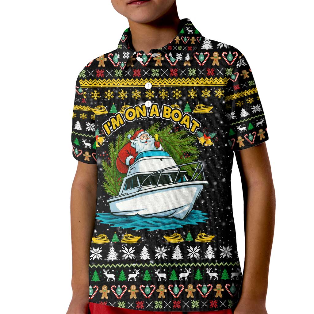 Santa On A Boat Christmas Kid Polo Shirt Xmas Holiday Patterns - Wonder Print Shop