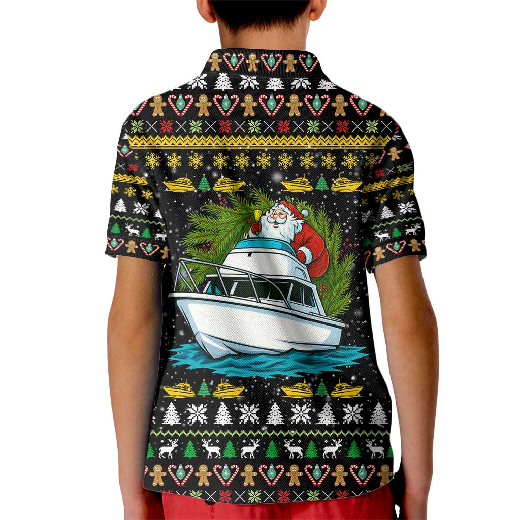 Santa On A Boat Christmas Kid Polo Shirt Xmas Holiday Patterns - Wonder Print Shop