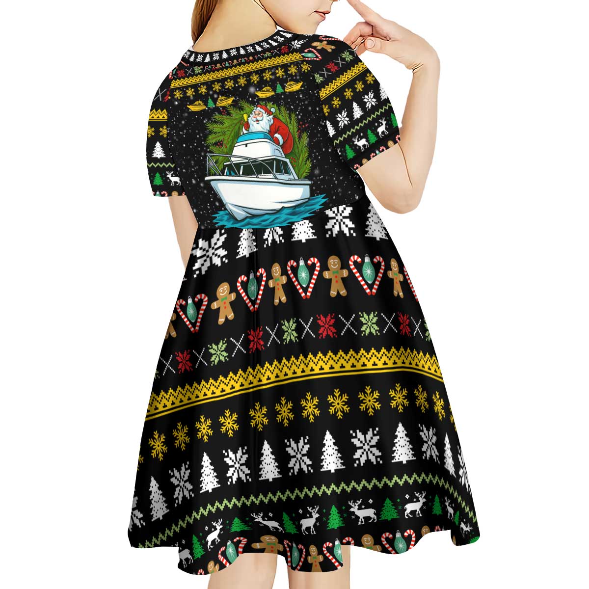 Santa On A Boat Christmas Kid Short Sleeve Dress Xmas Holiday Patterns - Wonder Print Shop