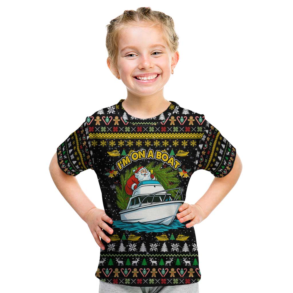 Santa On A Boat Christmas Kid T Shirt Xmas Holiday Patterns - Wonder Print Shop
