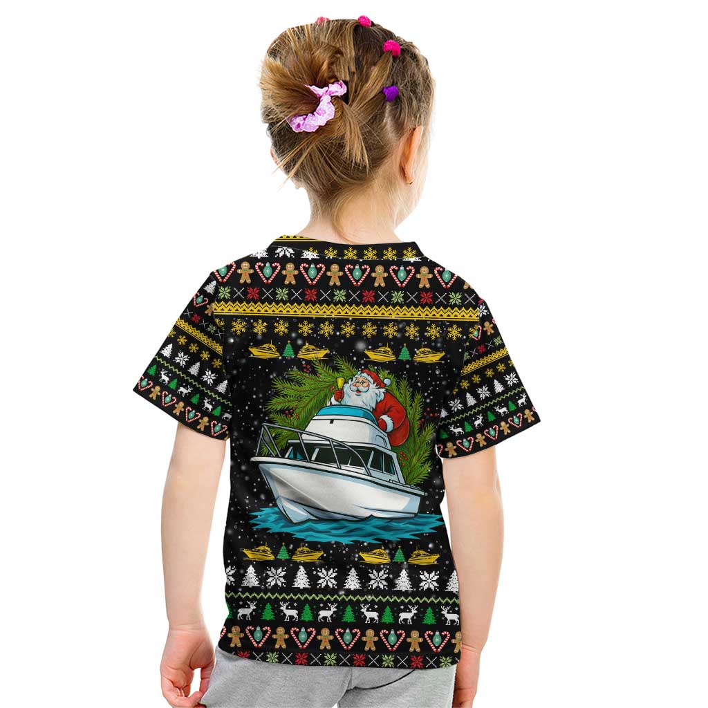 Santa On A Boat Christmas Kid T Shirt Xmas Holiday Patterns - Wonder Print Shop