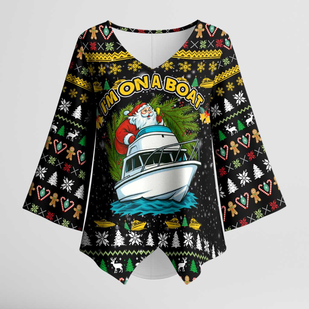 Santa On A Boat Christmas Kimono Sleeve Blouse Xmas Holiday Patterns - Wonder Print Shop