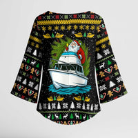 Santa On A Boat Christmas Kimono Sleeve Blouse Xmas Holiday Patterns - Wonder Print Shop