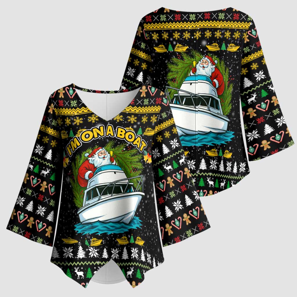 Santa On A Boat Christmas Kimono Sleeve Blouse Xmas Holiday Patterns - Wonder Print Shop