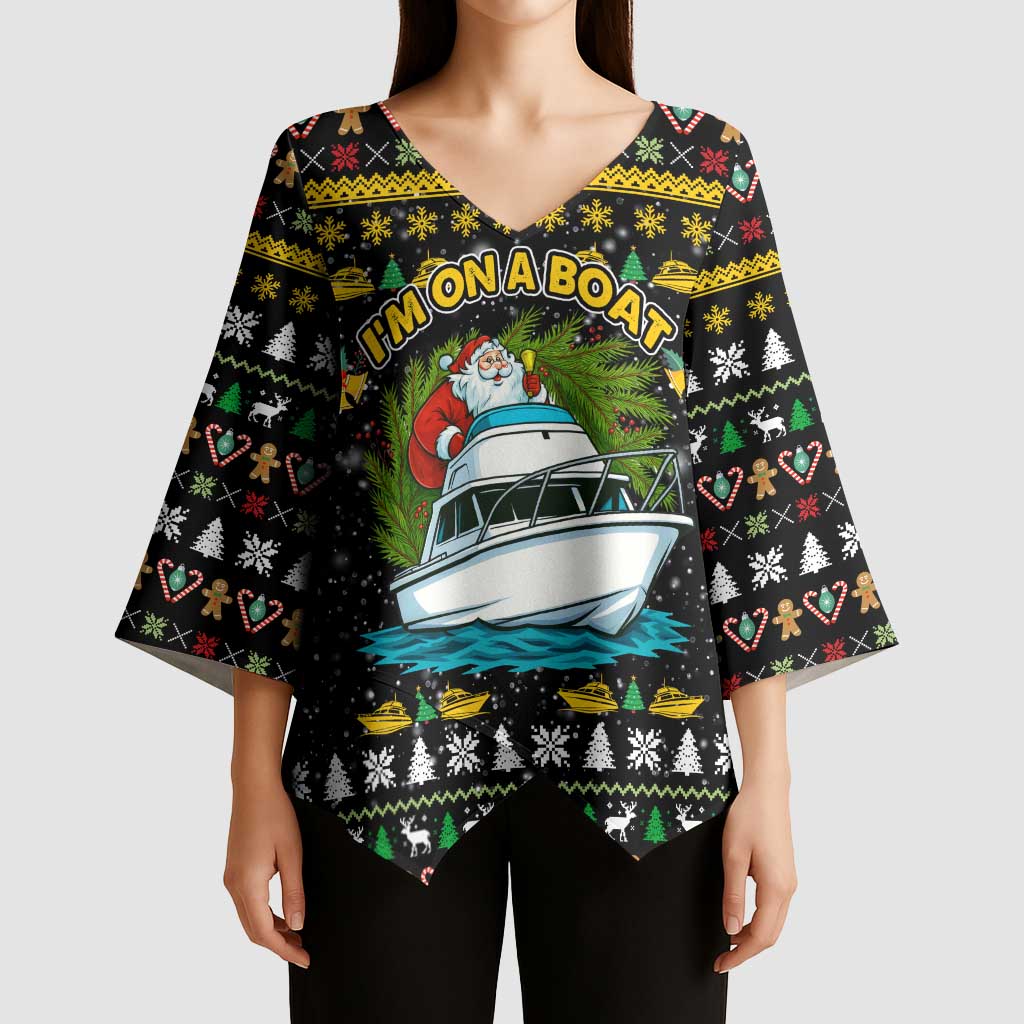 Santa On A Boat Christmas Kimono Sleeve Blouse Xmas Holiday Patterns - Wonder Print Shop