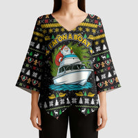 Santa On A Boat Christmas Kimono Sleeve Blouse Xmas Holiday Patterns - Wonder Print Shop