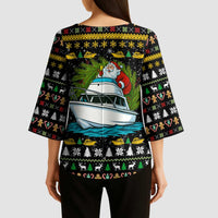 Santa On A Boat Christmas Kimono Sleeve Blouse Xmas Holiday Patterns - Wonder Print Shop
