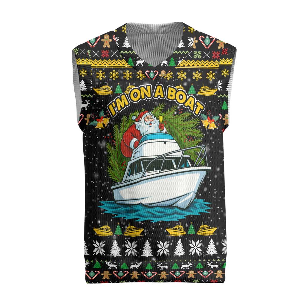Santa On A Boat Christmas Knitted V-Neck Vest Xmas Holiday Patterns - Wonder Print Shop