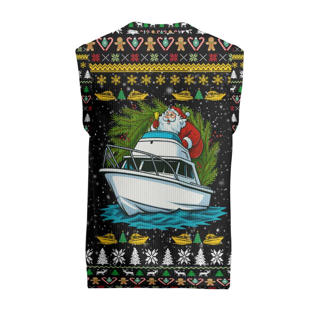 Santa On A Boat Christmas Knitted V-Neck Vest Xmas Holiday Patterns - Wonder Print Shop