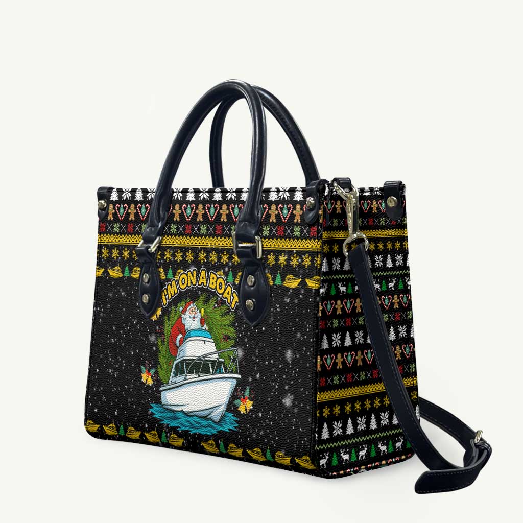 Santa On A Boat Christmas Leather Bag Xmas Holiday Patterns - Wonder Print Shop