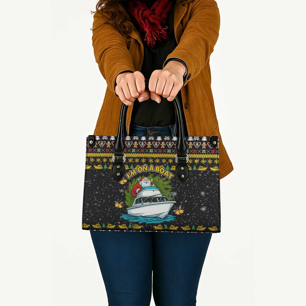 Santa On A Boat Christmas Leather Bag Xmas Holiday Patterns - Wonder Print Shop