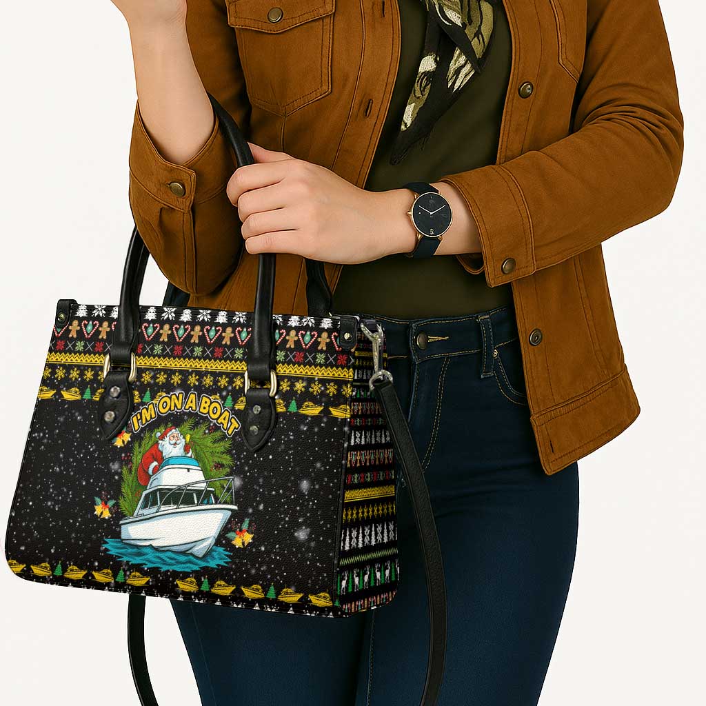 Santa On A Boat Christmas Leather Bag Xmas Holiday Patterns - Wonder Print Shop