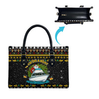 Santa On A Boat Christmas Leather Bag Xmas Holiday Patterns - Wonder Print Shop