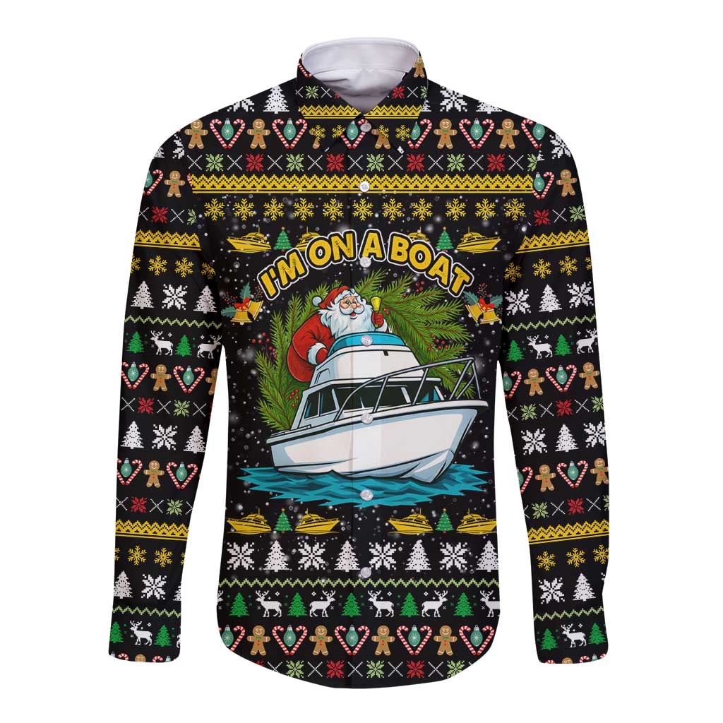 Santa On A Boat Christmas Long Sleeve Button Shirt Xmas Holiday Patterns - Wonder Print Shop