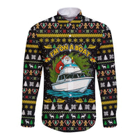 Santa On A Boat Christmas Long Sleeve Button Shirt Xmas Holiday Patterns - Wonder Print Shop