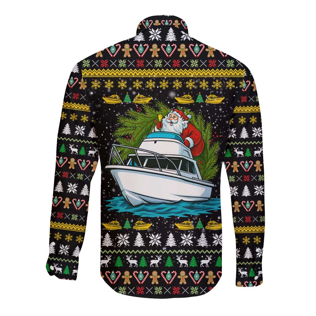 Santa On A Boat Christmas Long Sleeve Button Shirt Xmas Holiday Patterns - Wonder Print Shop