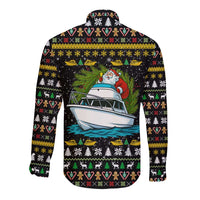 Santa On A Boat Christmas Long Sleeve Button Shirt Xmas Holiday Patterns - Wonder Print Shop