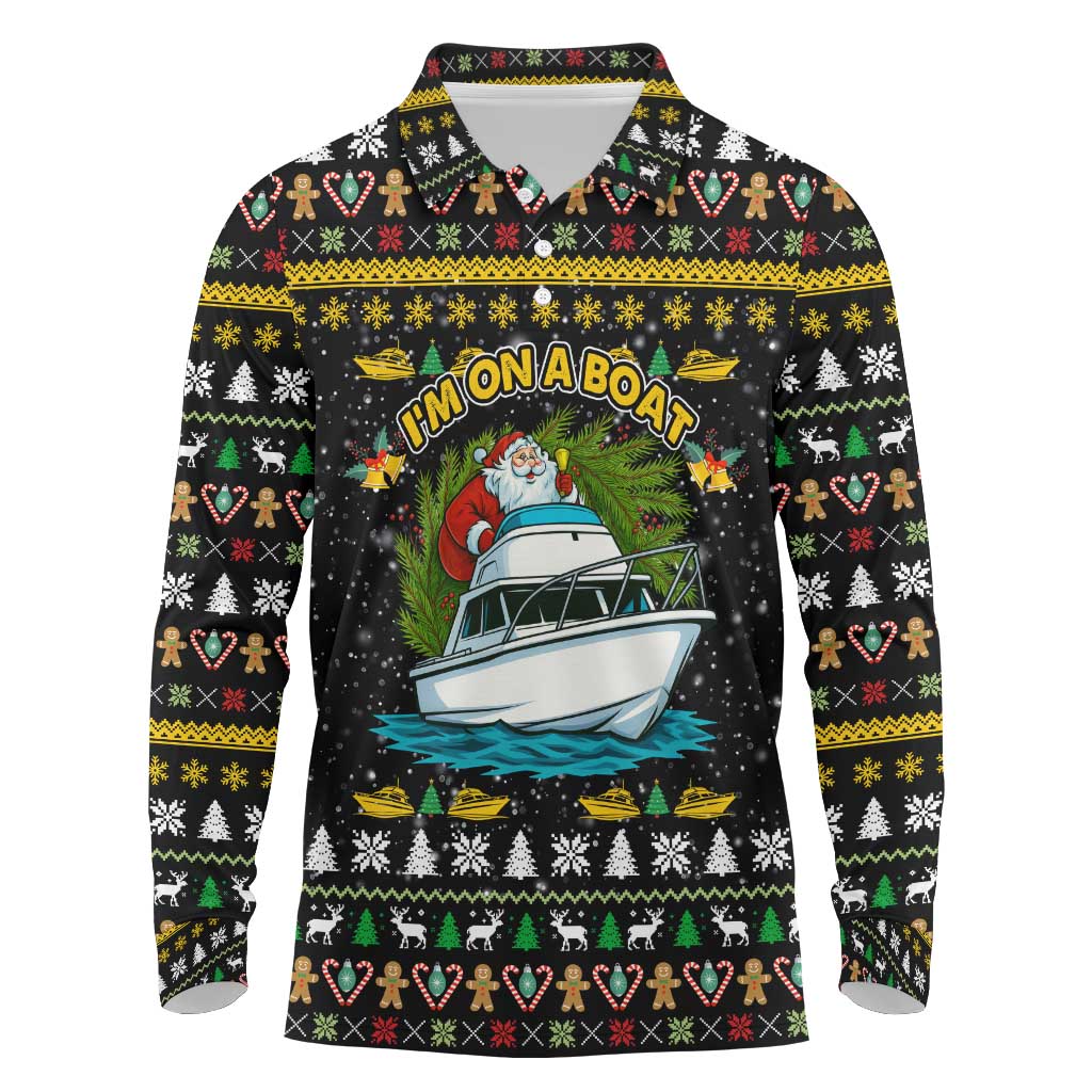 Santa On A Boat Christmas Long Sleeve Polo Shirt Xmas Holiday Patterns - Wonder Print Shop