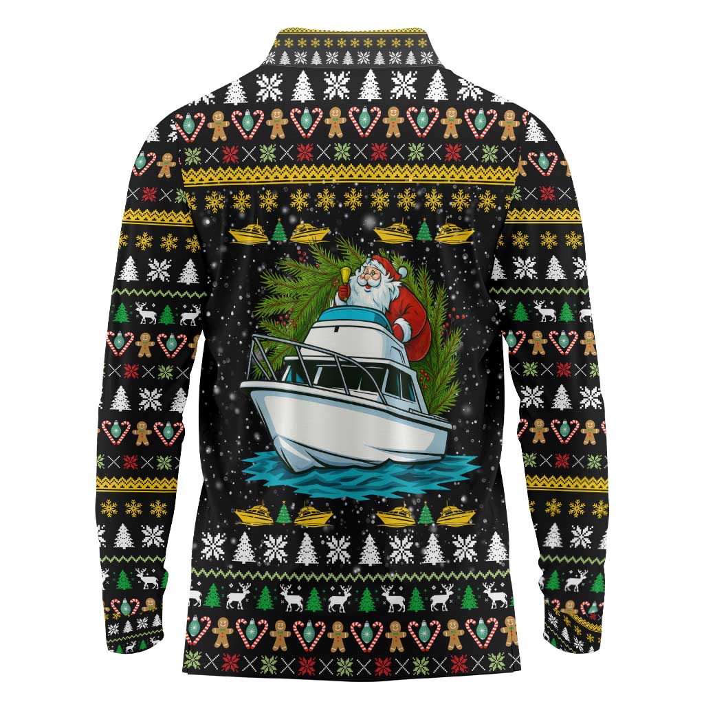 Santa On A Boat Christmas Long Sleeve Polo Shirt Xmas Holiday Patterns - Wonder Print Shop