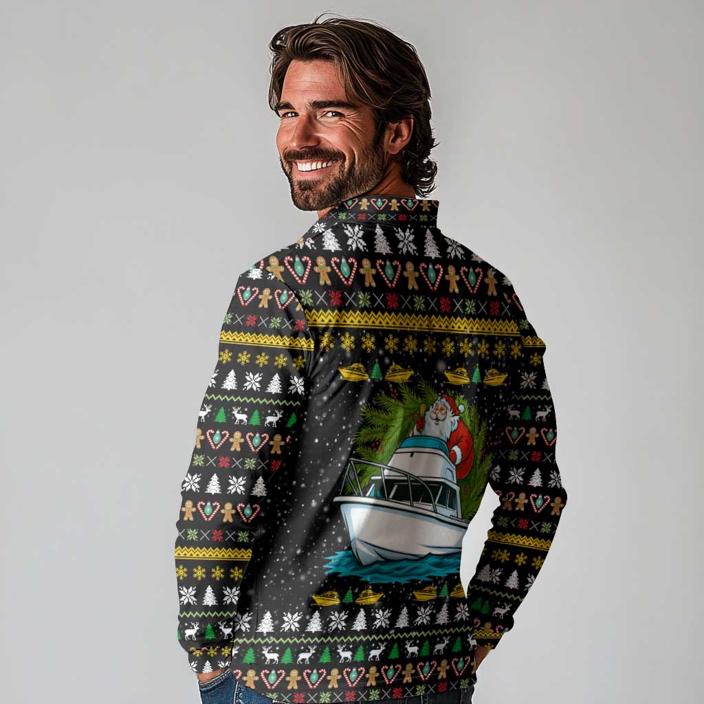 Santa On A Boat Christmas Long Sleeve Polo Shirt Xmas Holiday Patterns - Wonder Print Shop