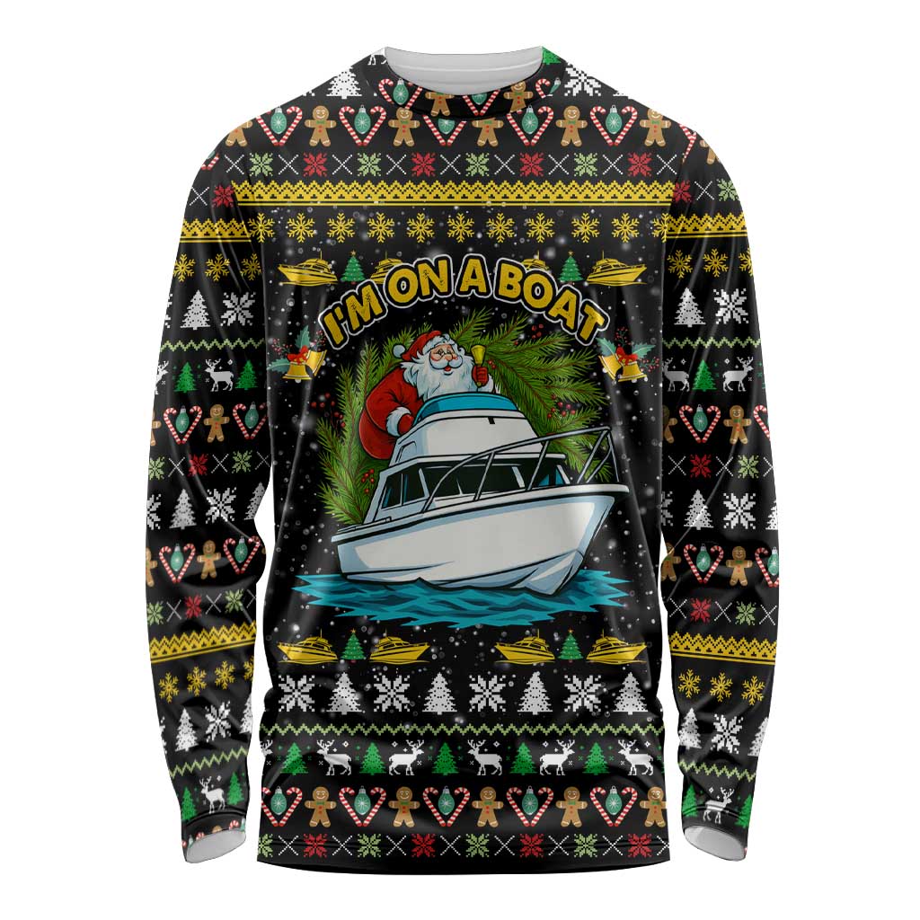Santa On A Boat Christmas Long Sleeve Shirt Xmas Holiday Patterns - Wonder Print Shop