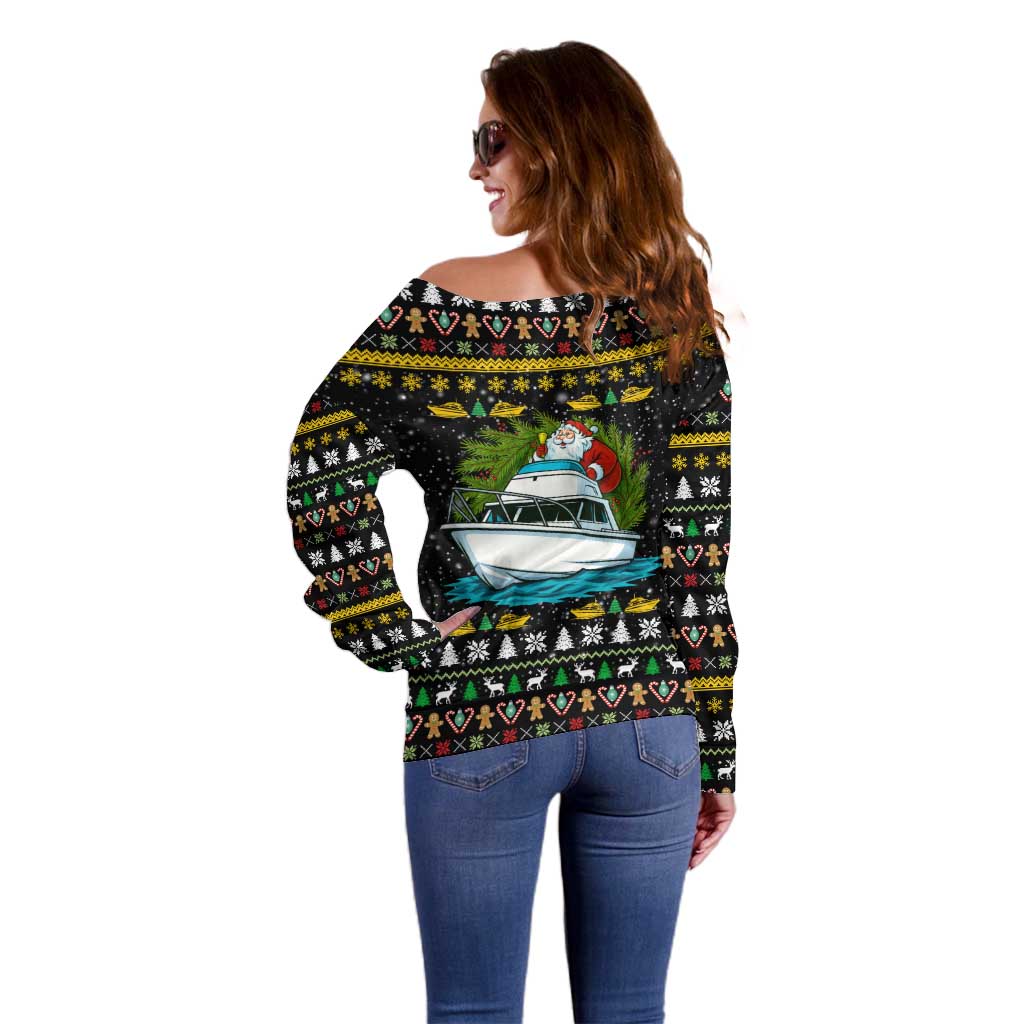 Santa On A Boat Christmas Off Shoulder Sweater Xmas Holiday Patterns - Wonder Print Shop