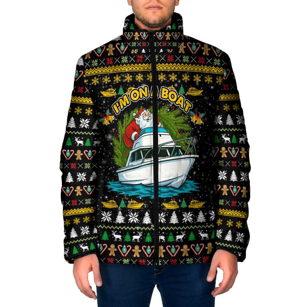 Santa On A Boat Christmas Padded Jacket Xmas Holiday Patterns - Wonder Print Shop
