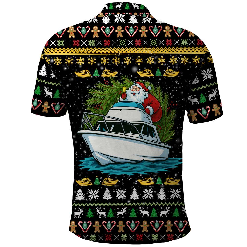 Santa On A Boat Christmas Polo Shirt Xmas Holiday Patterns - Wonder Print Shop