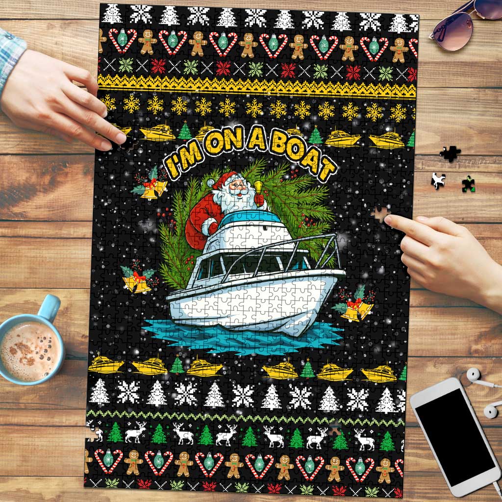 Santa On A Boat Christmas Puzzle Xmas Holiday Patterns - Wonder Print Shop