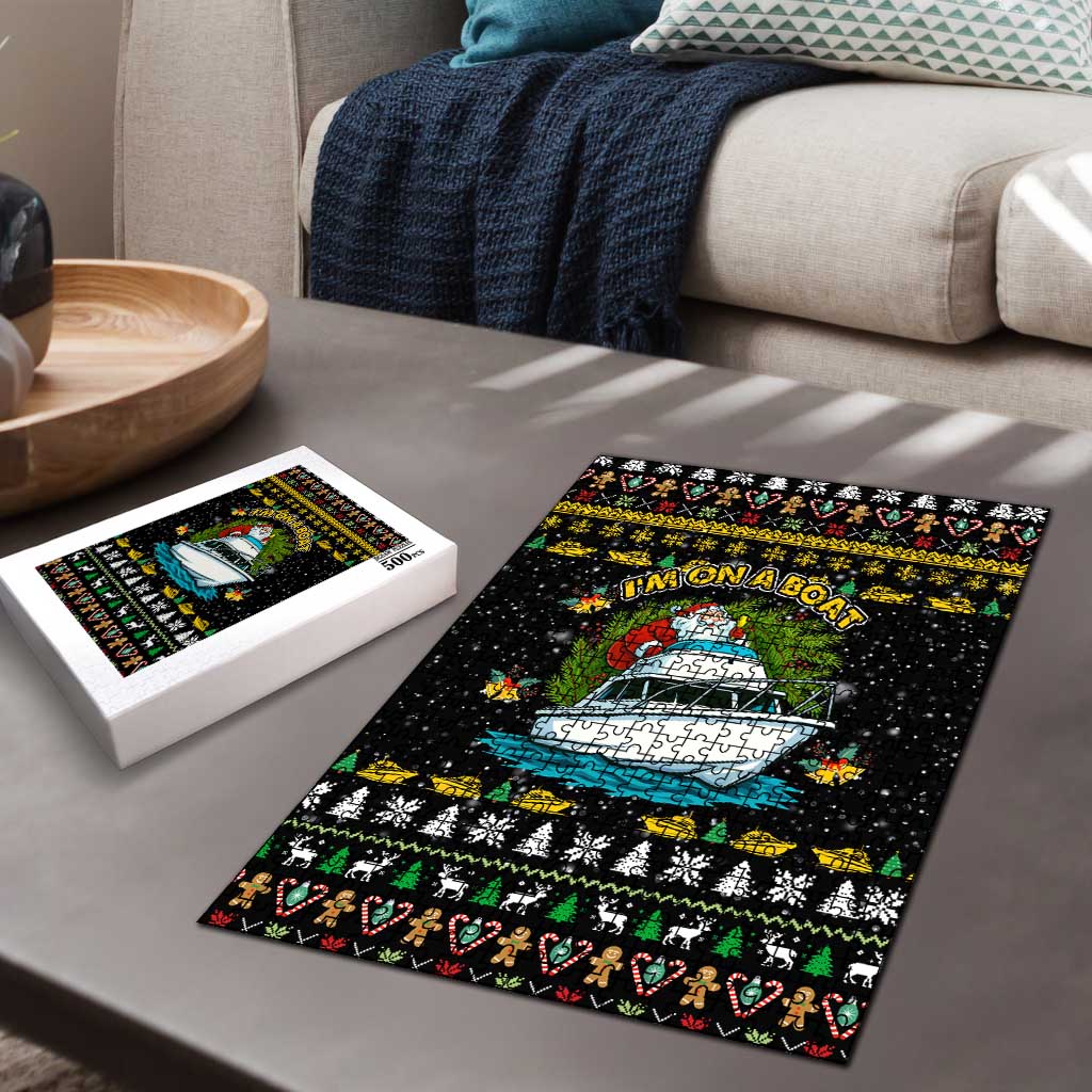 Santa On A Boat Christmas Puzzle Xmas Holiday Patterns - Wonder Print Shop