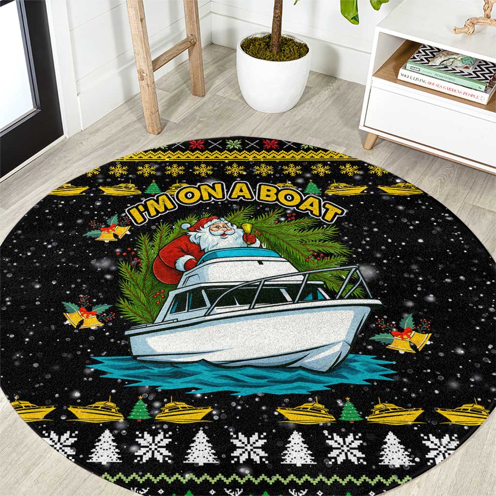 Santa On A Boat Christmas Round Carpet Xmas Holiday Patterns - Wonder Print Shop